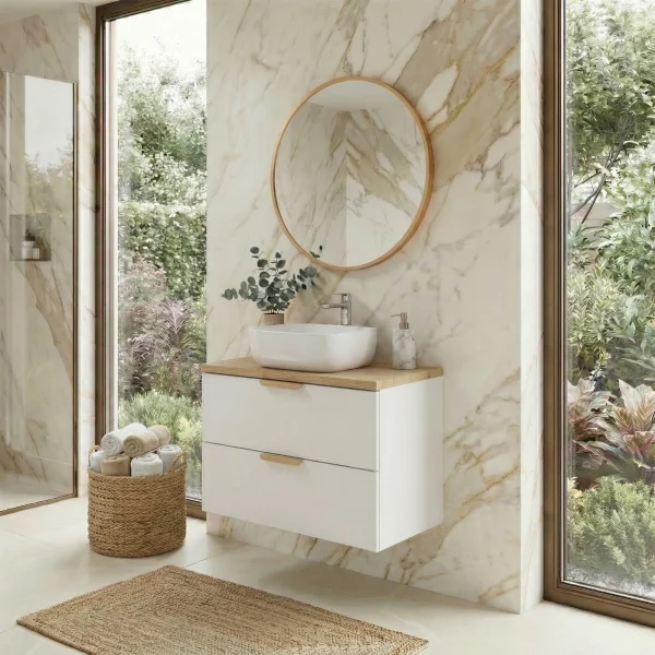 Mobile bagno sospeso 60cm 2 cassetti bianco rovere Speranza