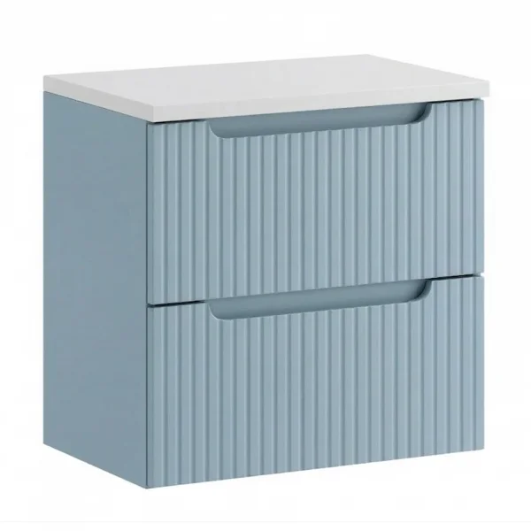 Mobile bagno sospeso 60cm cannettato 2 cassetti azzurro bianco Celestiale