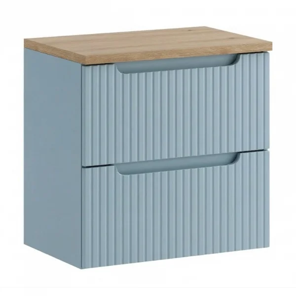 Mobile bagno sospeso 60cm cannettato 2 cassetti azzurro rovere Celestiale