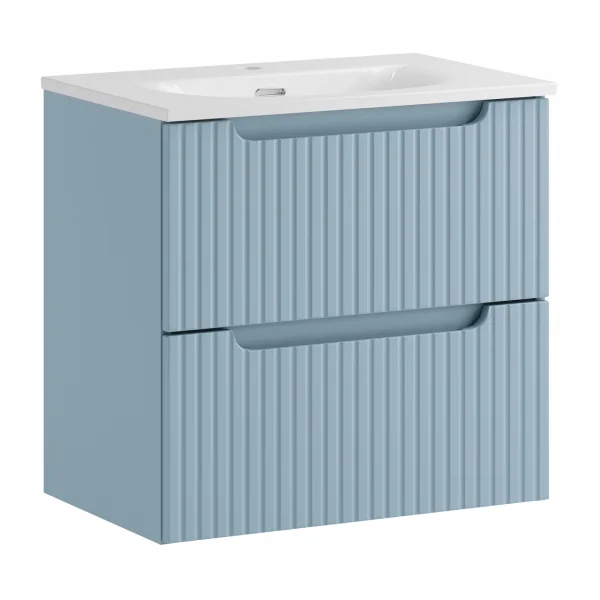 Mobile bagno sospeso 60cm cannettato con lavabo azzurro Celestiale