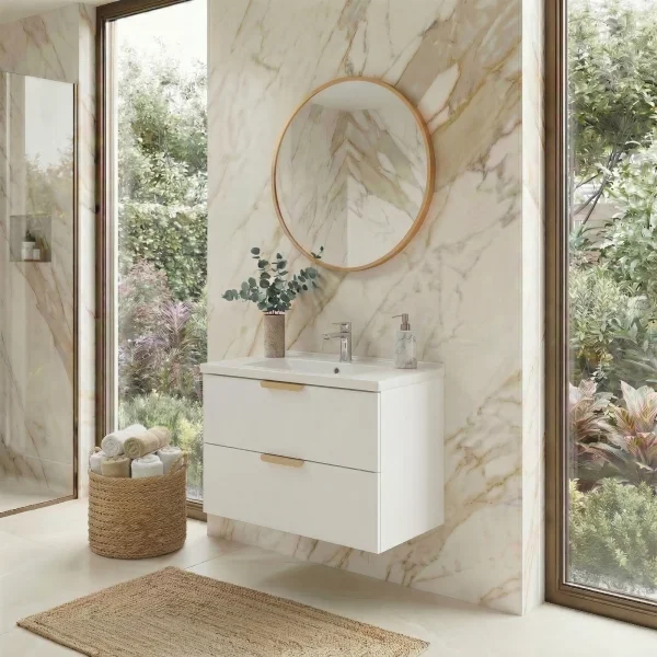 Mobile bagno sospeso 60cm con lavabo 2 cassetti bianco Speranza