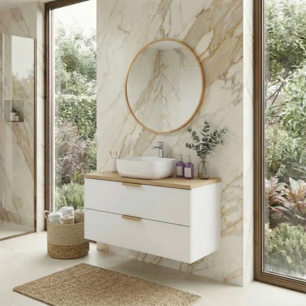 Mobile bagno sospeso 80cm 2 cassetti bianco rovere Speranza