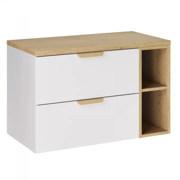 Mobile bagno sospeso 80cm 2 cassetti e vani bianco rovere Speranza