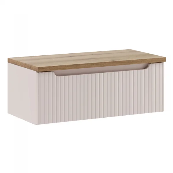 Mobile bagno sospeso 80cm cannettato 1 cassetto beige rovere Cleany