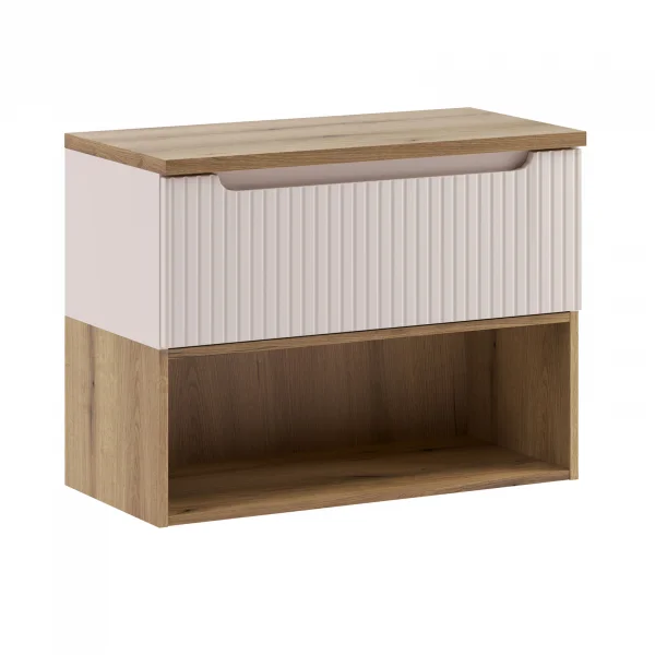 Mobile bagno sospeso 80cm cannettato 1 cassetto e vano beige rovere Cleany