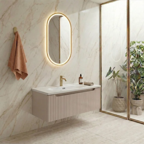 Mobile bagno sospeso 80cm cannettato con lavabo 1 cassetto beige Cleany