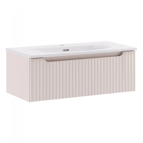 Mobile bagno sospeso 80cm cannettato con lavabo 1 cassetto beige Cleany