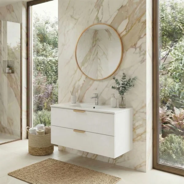 Mobile bagno sospeso 80cm con lavabo 2 cassetti bianco Speranza