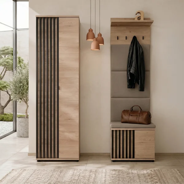 Mobile ingresso 150x202h cm con appendiabiti cannettatto rovere nero Berlino
