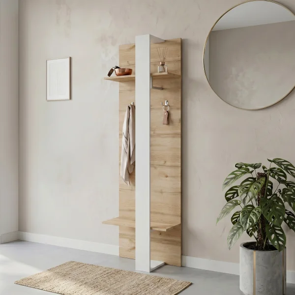 Mobile ingresso 56x183h cm appendiabiti con mensole rovere bianco Catania