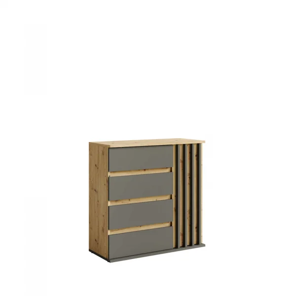 Mobile ingresso 80x79h cm con 4 cassetti 1 anta cannettato antracite rovere Zante
