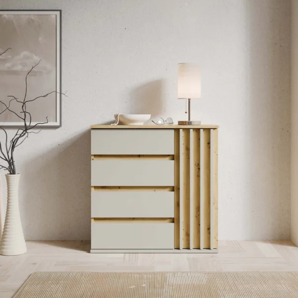 Mobile ingresso 80x79h cm con 4 cassetti 1 anta cannettato rovere beige cashmere Zante