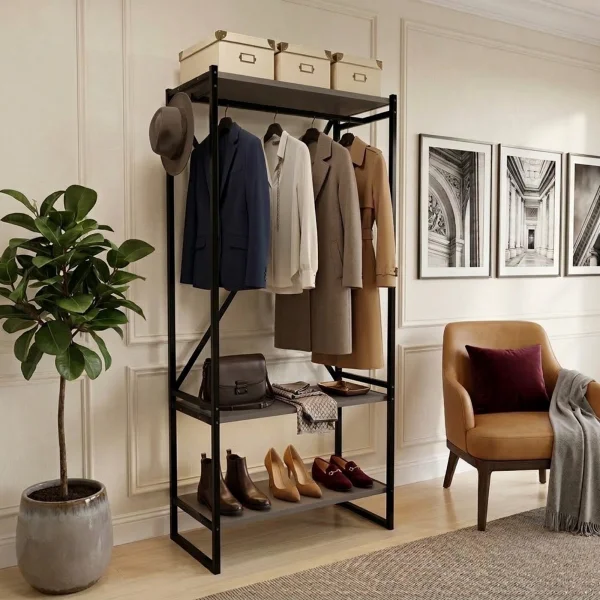 Mobile ingresso appendiabiti 66x160h cm industrial con scarpiera metallo antracite Loft
