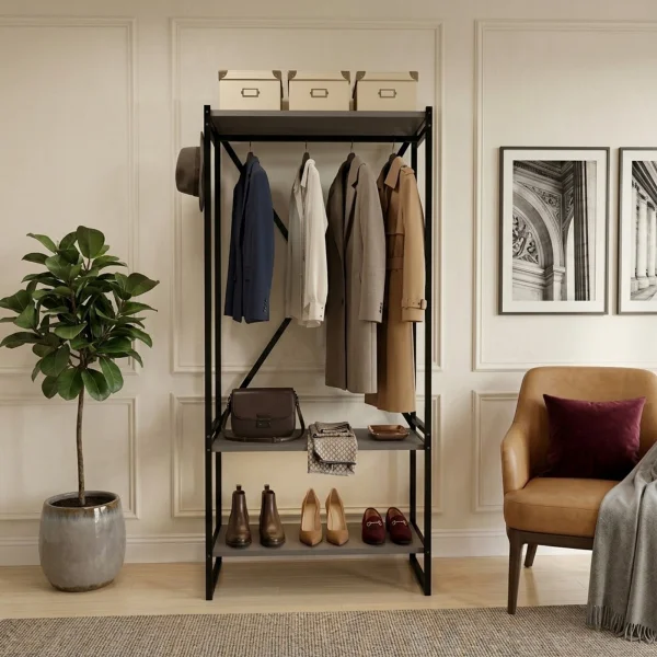 Mobile ingresso appendiabiti 66x160h cm industrial con scarpiera metallo antracite Loft