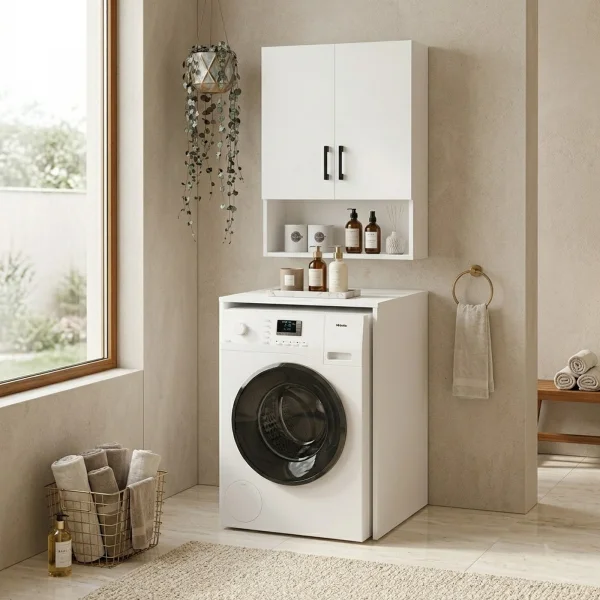 Mobile lavatrice 65x195h cm 2 ante 3 ripiani bianco Oblò