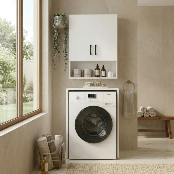 Mobile lavatrice 65x195h cm 2 ante 3 ripiani bianco Oblò