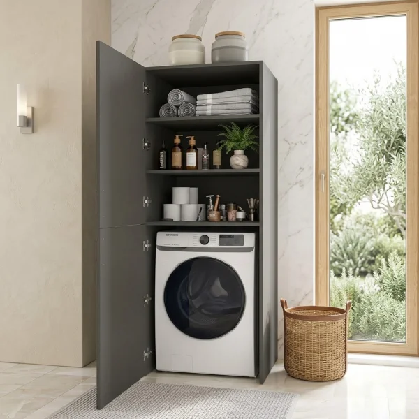 Mobile lavatrice 70x180h cm 2 ante 3 ripiani antracite Wash