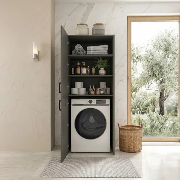 Mobile lavatrice 70x180h cm 2 ante 3 ripiani antracite Wash