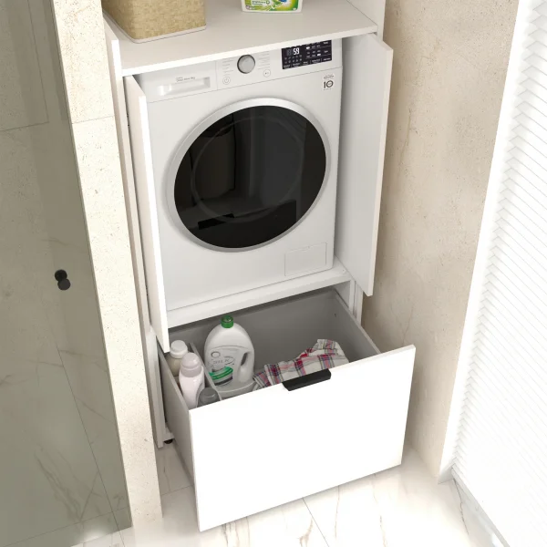 Mobile lavatrice 77x153h cm con cassettone e 2 ante bianco Lavia
