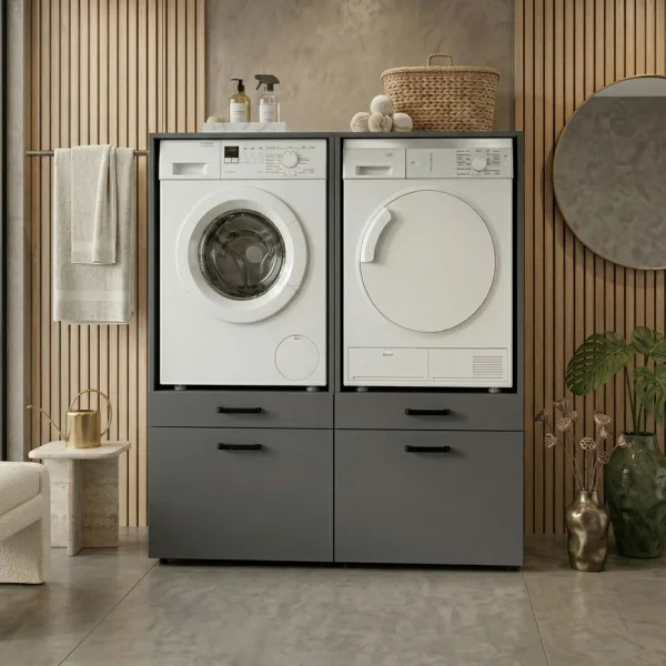 Mobile lavatrice e asciugatrice 134x144h cm con cassettoni antracite Water