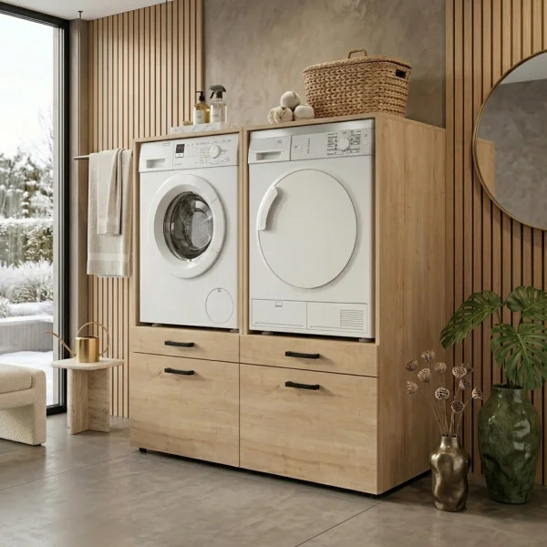 Mobile lavatrice e asciugatrice 134x144h cm con cassettoni rovere Water