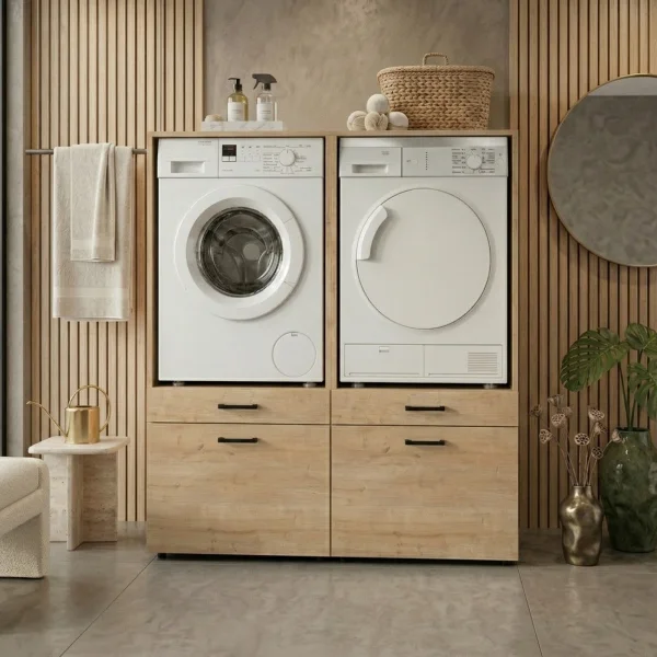 Mobile lavatrice e asciugatrice 134x144h cm con cassettoni rovere Water