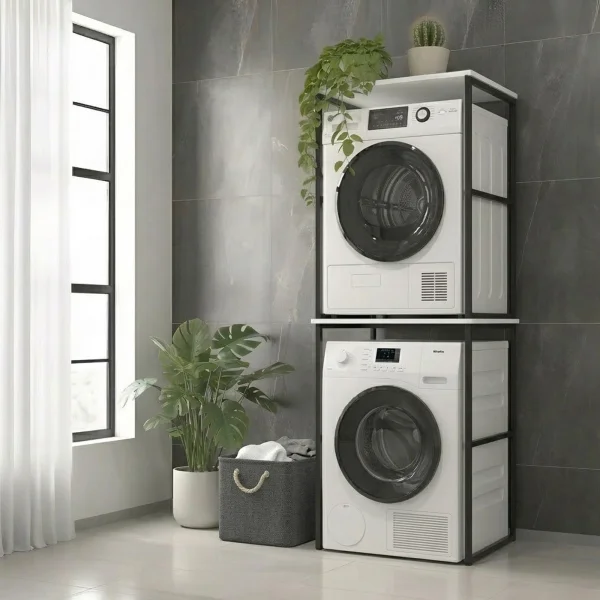 Mobile lavatrice e asciugatrice 66x189h cm industrial metallo bianco Loft