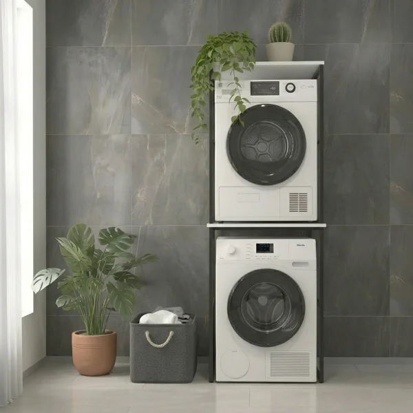 Mobile lavatrice e asciugatrice 66x189h cm industrial metallo bianco Loft