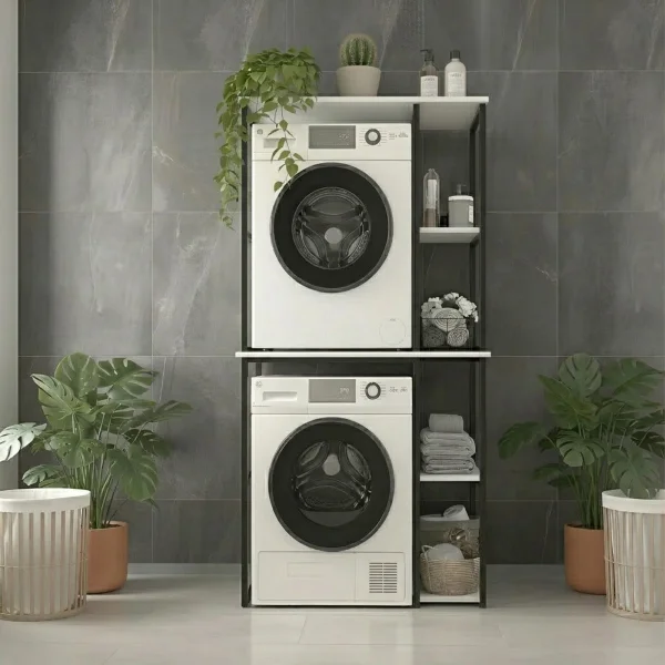 Mobile lavatrice e asciugatrice 90x188h cm 4 vani a vista industrial metallo bianco Loft