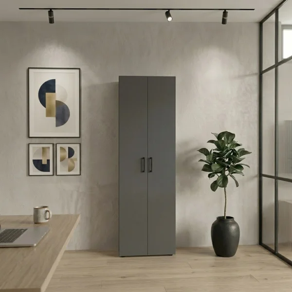 Mobile multiuso 49x178h cm moderno ufficio 2 ante 5 ripiani antracite Arkiva