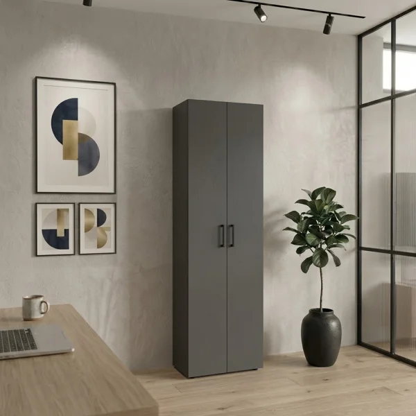 Mobile multiuso 49x178h cm moderno ufficio 2 ante 5 ripiani antracite Arkiva