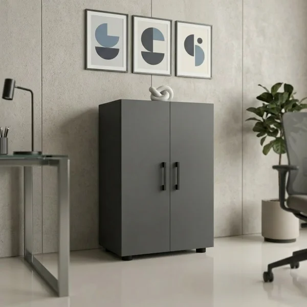 Mobile multiuso 49x74h cm moderno ufficio 2 ante 2 ripiani antracite Arkiva