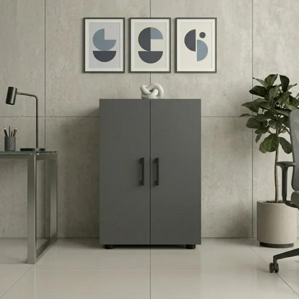 Mobile multiuso 49x74h cm moderno ufficio 2 ante 2 ripiani antracite Arkiva