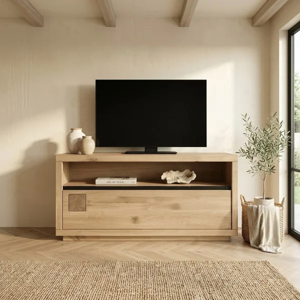 Mobile porta TV 120x56h cm 1 cassetto 1 ripiano a vista legno massello rovere Tarselia