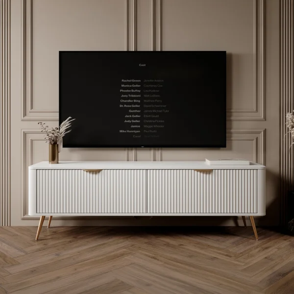 Mobile porta TV 163x51h cm 2 ante a ribalta bianco opaco cannettato Ramis
