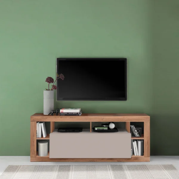 Mobile porta TV 172x66h cm con ribalta beige cashmere rovere scuro Trilogy