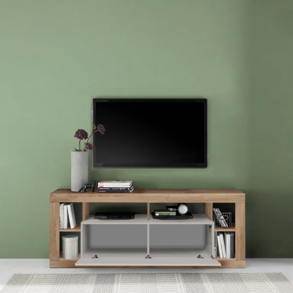 Mobile porta TV 172x66h cm con ribalta beige cashmere rovere scuro Trilogy