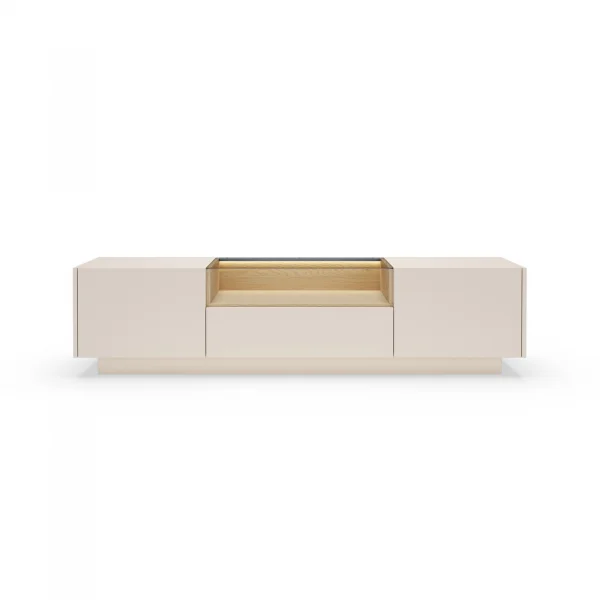 Mobile porta TV 176x43h cm con led 2 ante 1 cassetto 1 ripiano a vista soggiorno beige rovere Cream