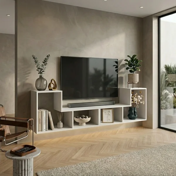 Mobile porta TV 183x54h cm 4 vani a vista moderno multifunzione bianco Camaleo
