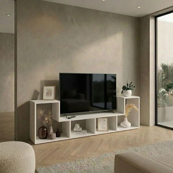 Mobile porta TV 183x54h cm 4 vani a vista moderno multifunzione bianco Camaleo