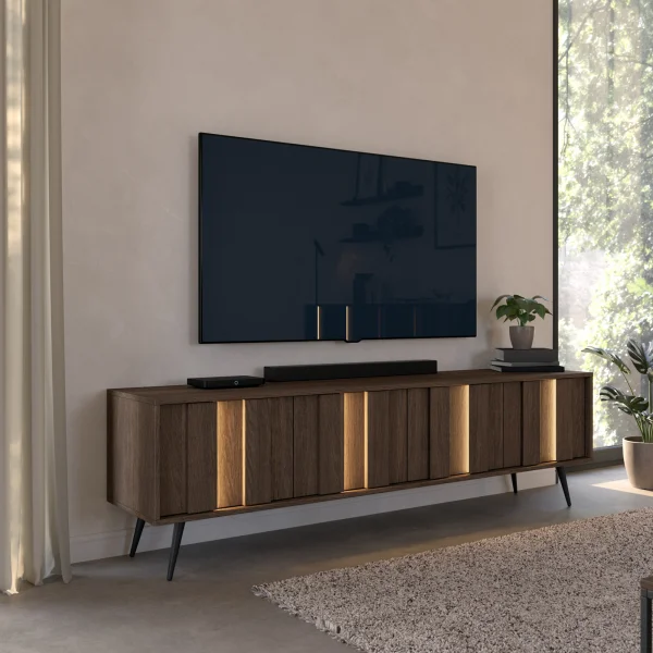 Mobile porta TV 183x54h cm con led 4 ante soggiorno noce Bois