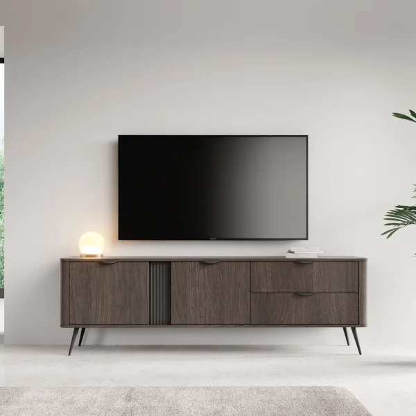 Mobile porta TV 195x61h cm 2 ante 2 cassetti soggiorno wengè nero Vesper