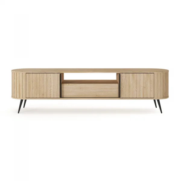 Mobile porta TV 196x51h cm 2 ante scorrevoli 1 cassetto 1 ripiano a vista soggiorno rovere Groove