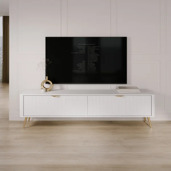 Mobile porta TV 200x51h cm 2 ante a ribalta bianco opaco cannettato Ramis