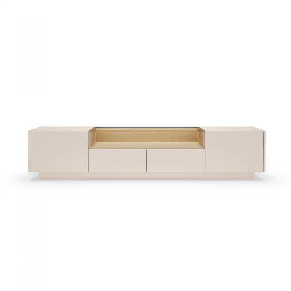 Mobile porta TV 203x43h cm con led 2 ante 2 cassetti 1 ripiano a vista soggiorno beige rovere Cream
