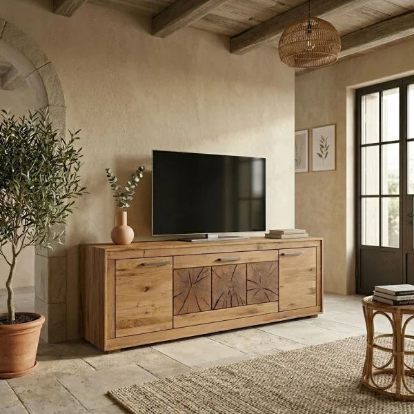 Mobile porta TV credenza 178x62h cm 3 ante legno massello rovere Ebania