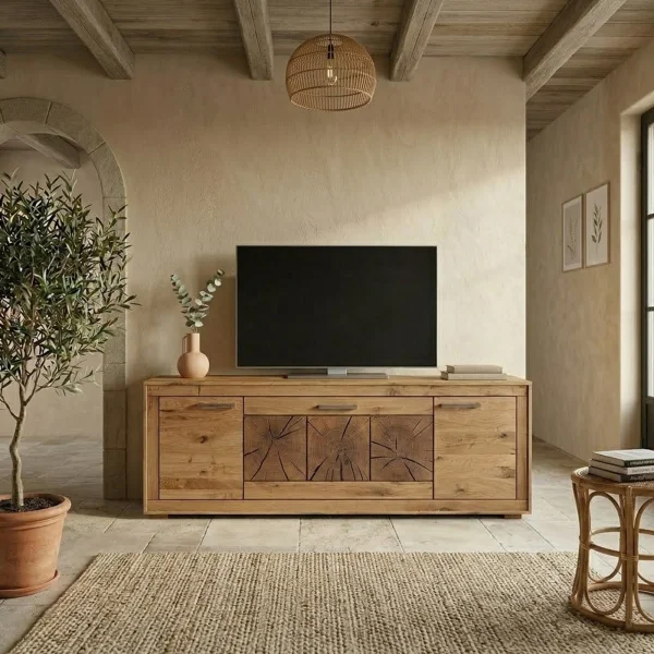 Mobile porta TV credenza 178x62h cm 3 ante legno massello rovere Ebania