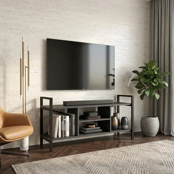 Mobile porta tv moderno 120x61h cm industrial metallo antracite Loft