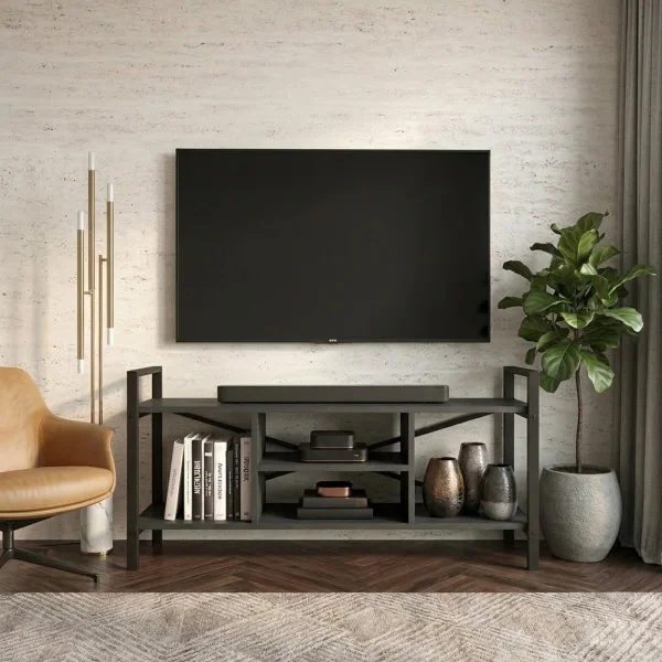 Mobile porta tv moderno 120x61h cm industrial metallo antracite Loft