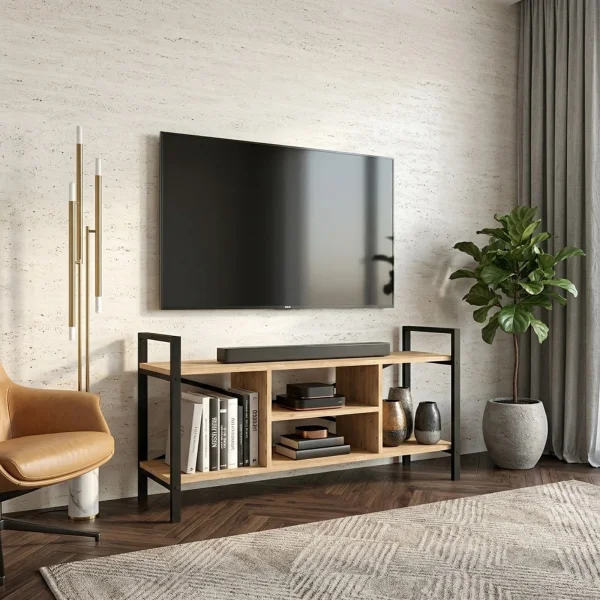 Mobile porta tv moderno 120x61h cm industrial metallo rovere rustico Loft